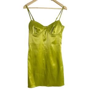 Pretty Garbage Green Satin Underwire Sleeveless Mini Dress Size Medium